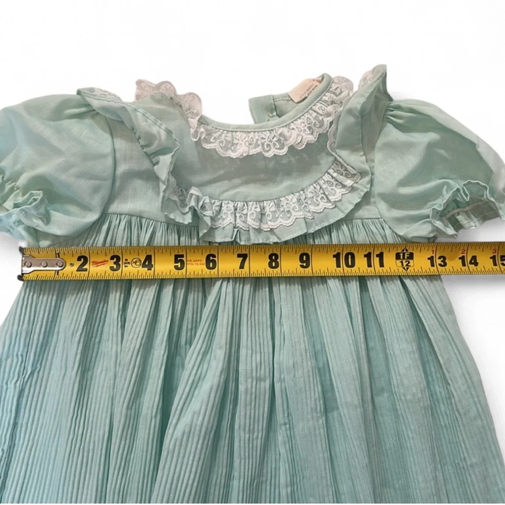 Roanna - Vintage Mint Green Kids Dress with Lace Trim - 3T